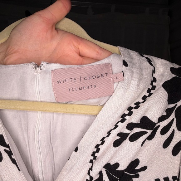 White Closet Elements Mini Dress Women L White Black Linen Blend Puff Sleeve - Picture 6 of 8